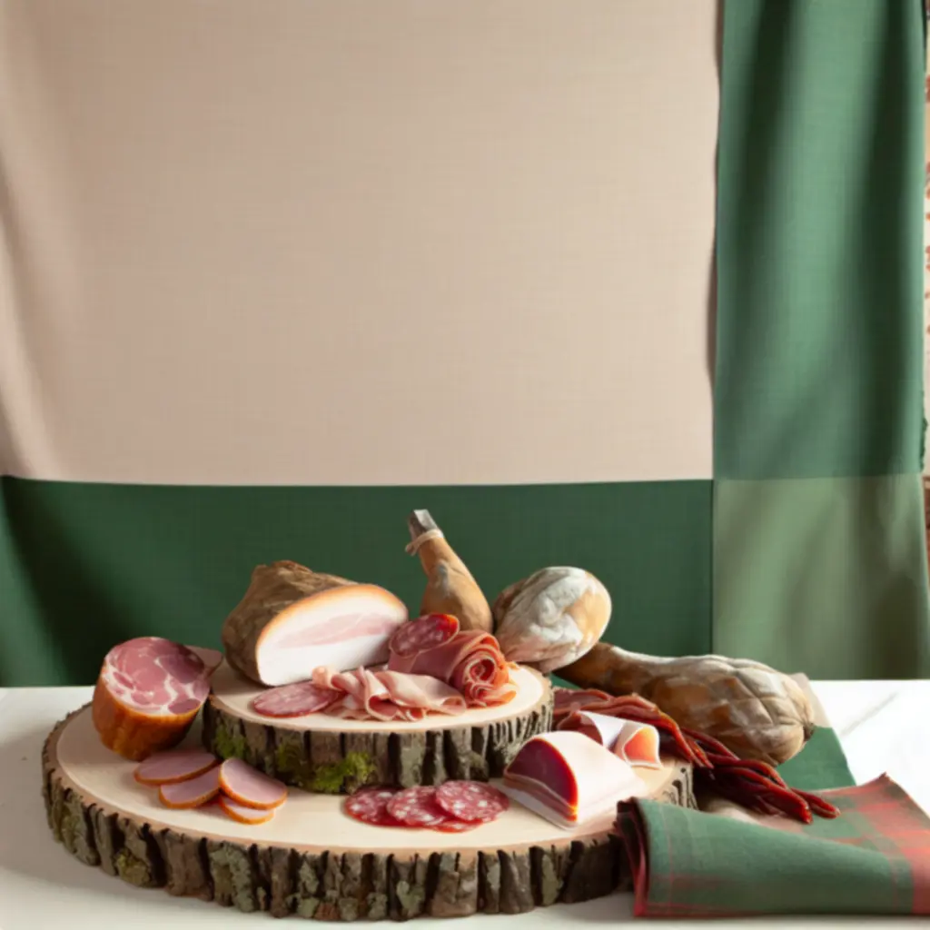 Selection of traditional Scottish cured meats arranged on a rustic platter.