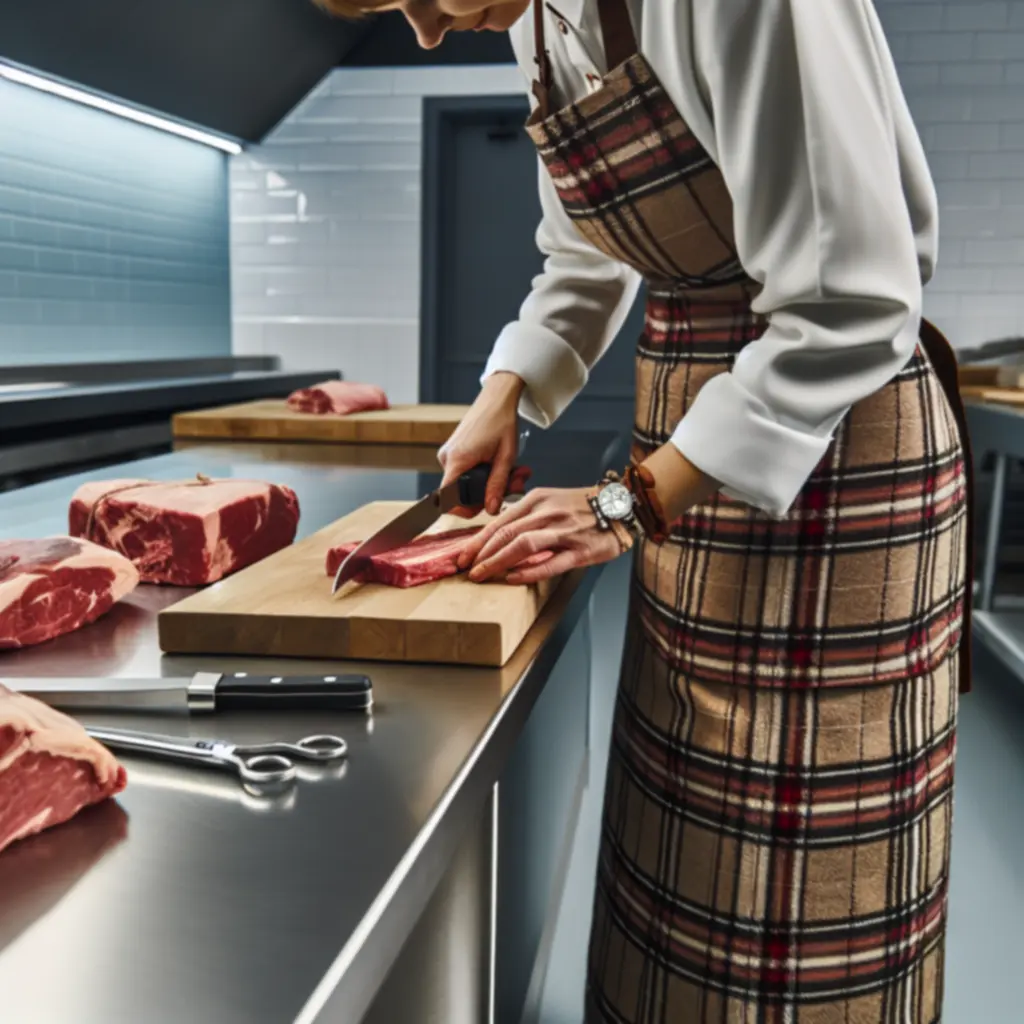Master butcher carefully preparing premium Scottish meat cuts