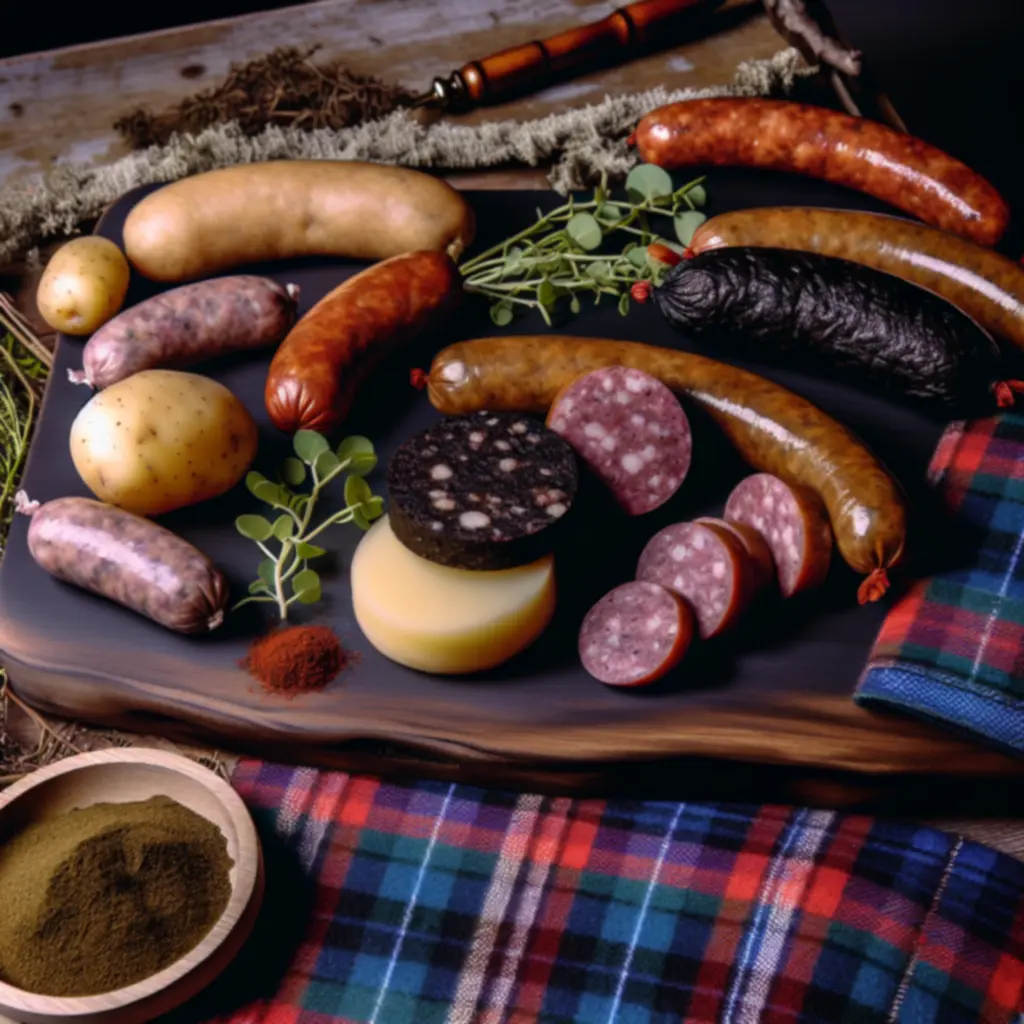 Selection of Scottish sausages ready for grilling