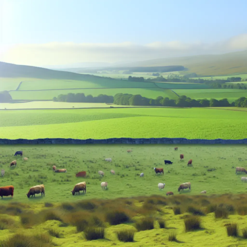 Lush Scottish farmland with grazing livestock, representing responsible sourcing.