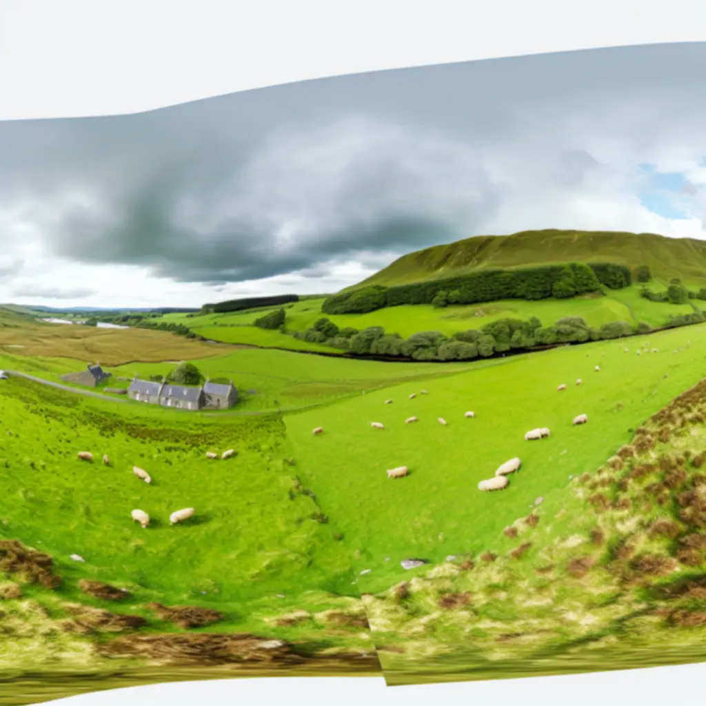 Scottish farmland with grazing livestock supplying UHU SCOTLAND LTD